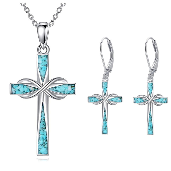 Infinity Cross Pendant Necklace with Inlaid Accents
