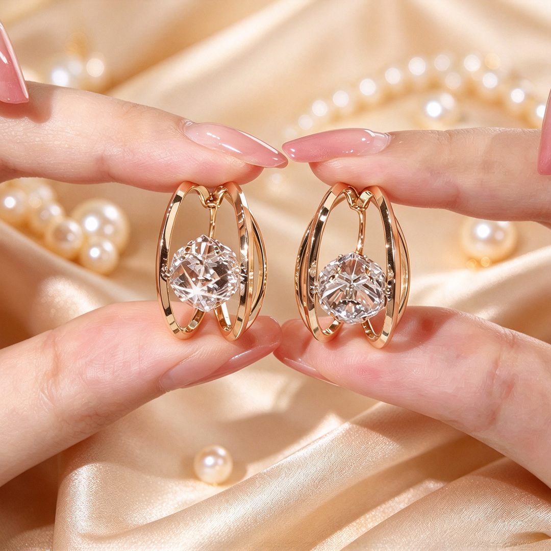 Double Hoop Zircon Ball Drop Earrings