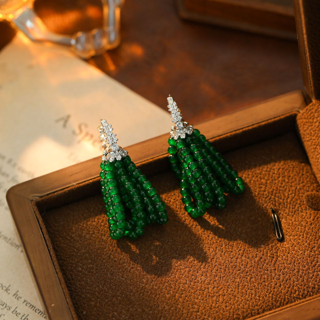 Emerald Green Beaded Drop Earrings