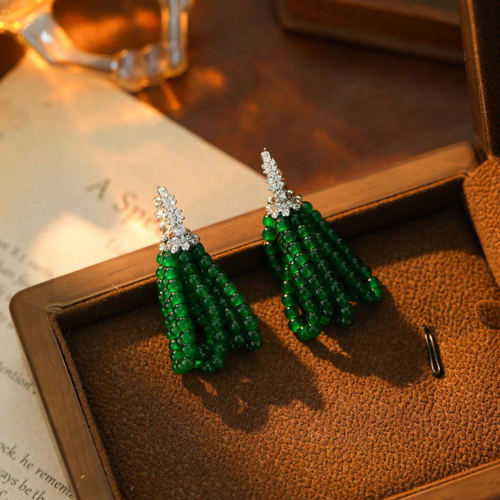 Emerald Green Beaded Drop Earrings