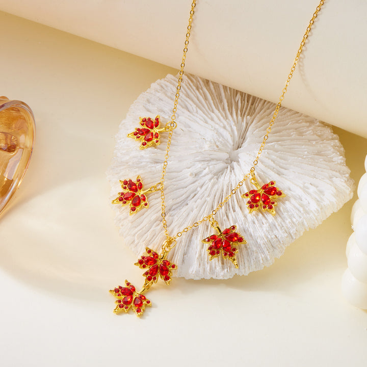Red Maple Leaf Jewelry Set for Fall
