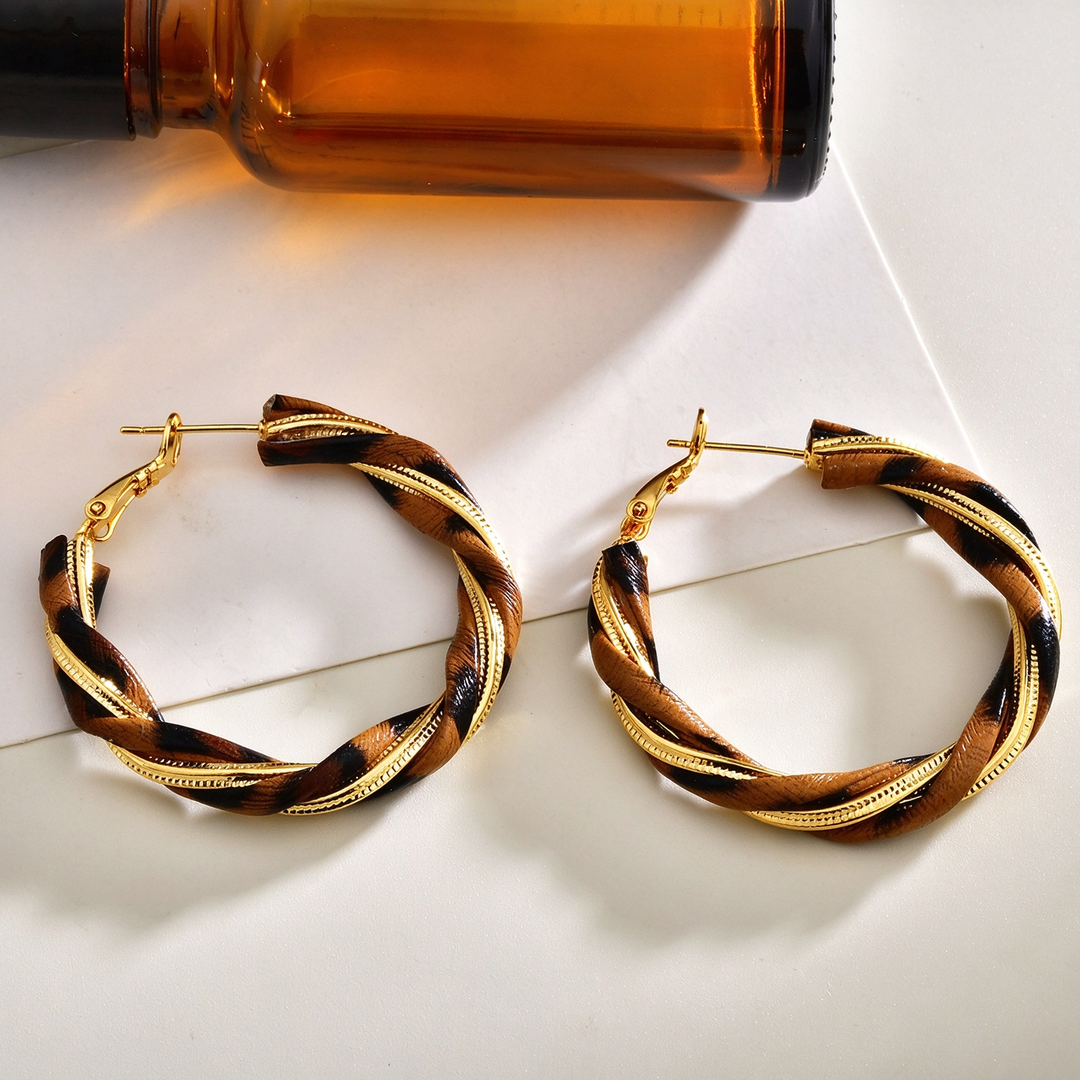 Leopard Print Twisted Hoop Earrings