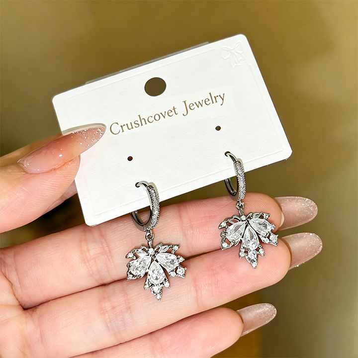 Maple Zircon Huggie Drop Earrings Fall Daily Wear
