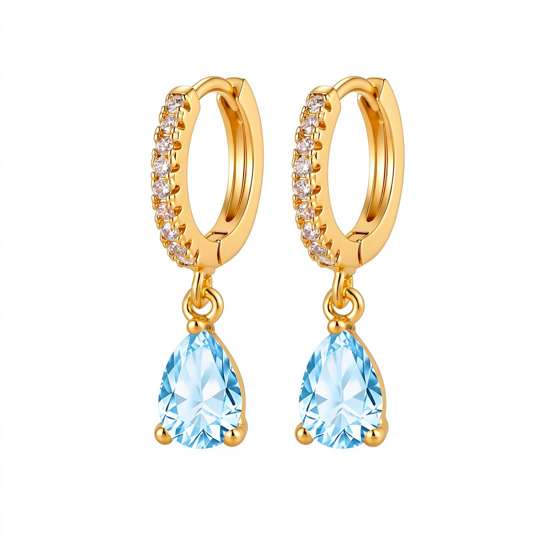 Colorful Birthstone Teardrop Hoop Earrings