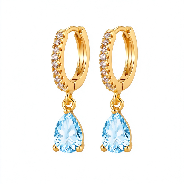 Colorful Birthstone Teardrop Hoop Earrings