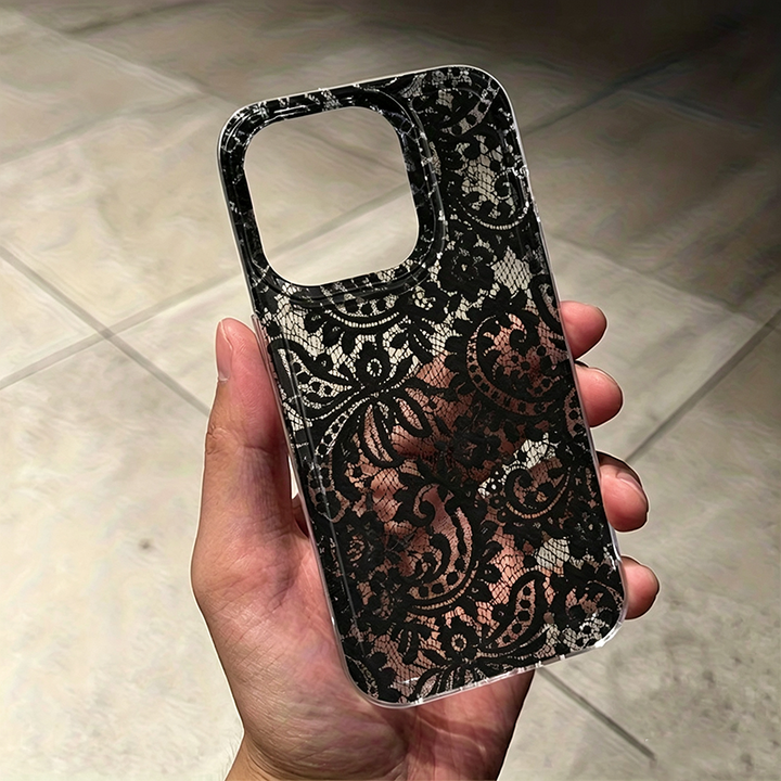 Floral lace print transparent iPhone case