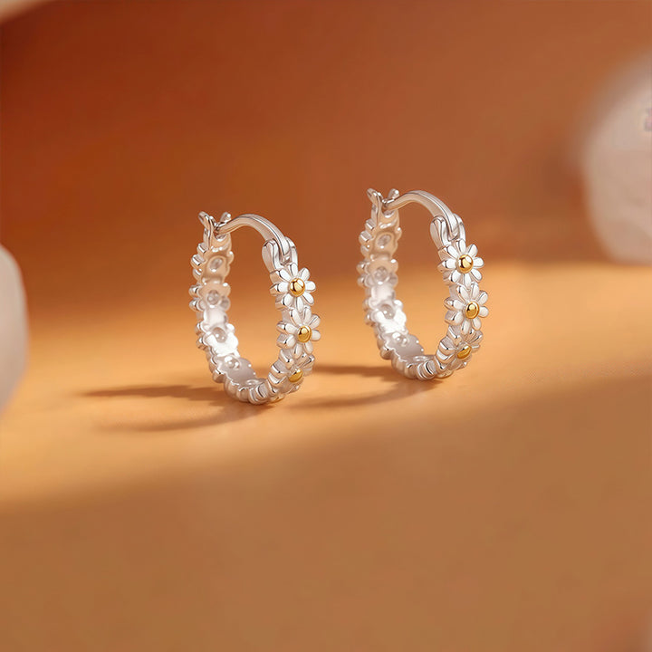 Minimalist Daisy Garden Hoop Earrings
