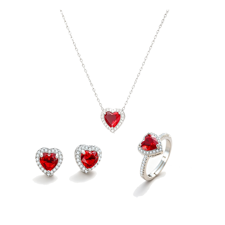 Halo Heart Zircon Matching Three Piece Jewelry Set