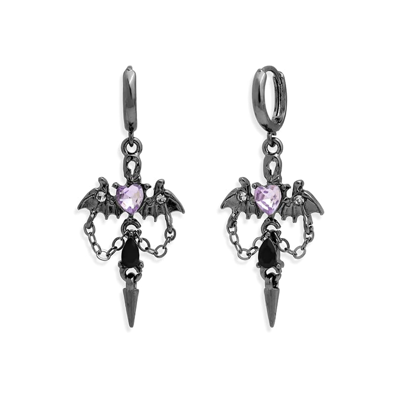 Halloween Bat Heart Dangle Earrings