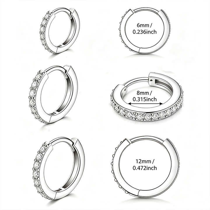 Double Sided Pave Zircon Huggie Hoops Multi Size Layering Earrings
