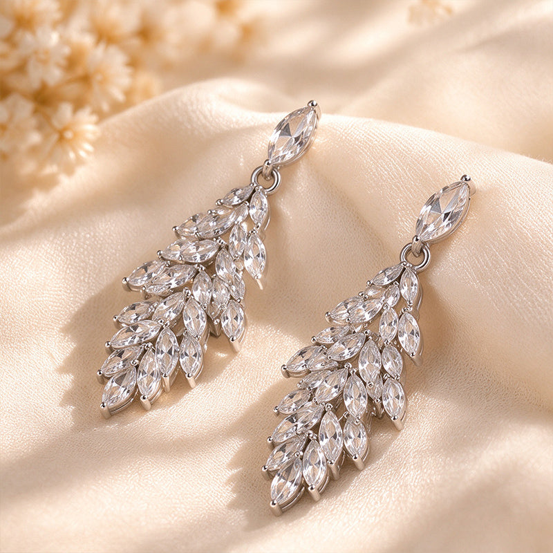 Sparkling Crystal Leaf Drop Earrings