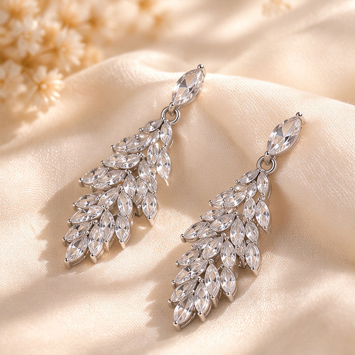 Sparkling Crystal Leaf Drop Earrings