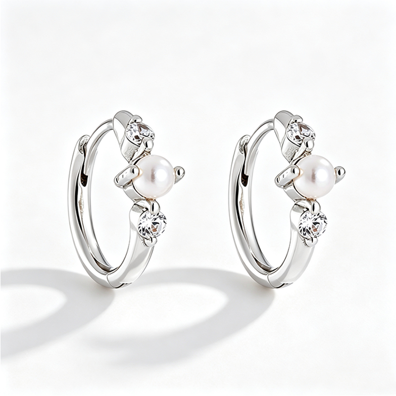 Pearl Zircon Hoop Earrings