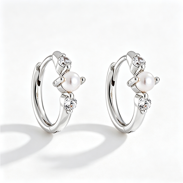 Pearl Zircon Hoop Earrings