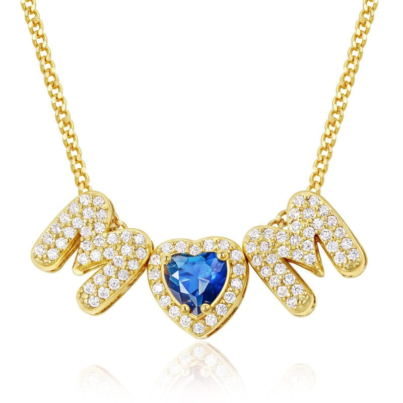 Birthstone MOM Heart Necklace