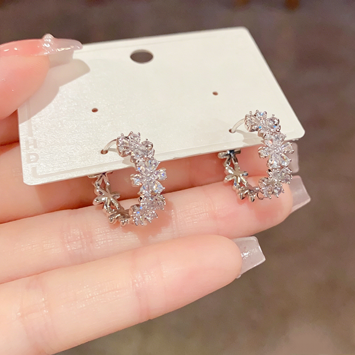 Floral Zircon Huggie Hoop Earrings for Women