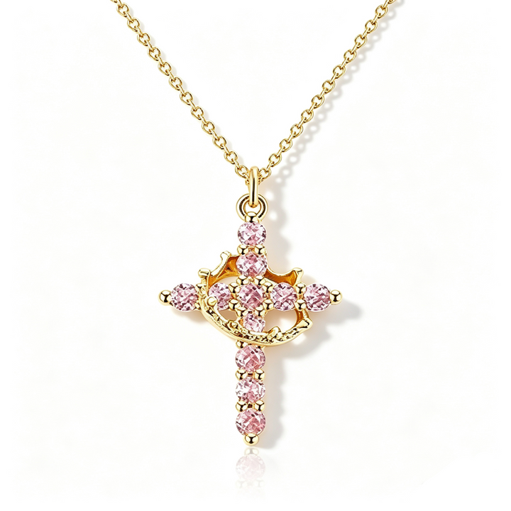 Birthstone Crown Cross Pendant Daily Necklace