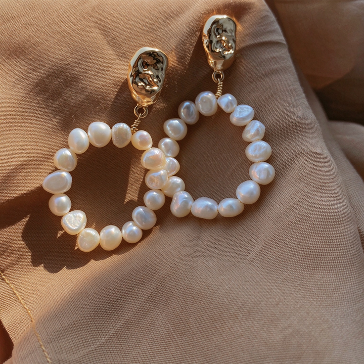 Baroque Pearl Circle Drop Earrings
