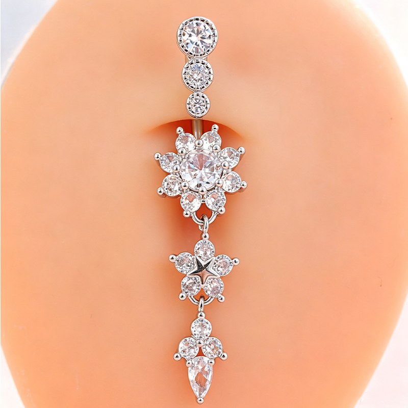 Flower Dangle Belly Ring Daily Body Piercing Jewelry