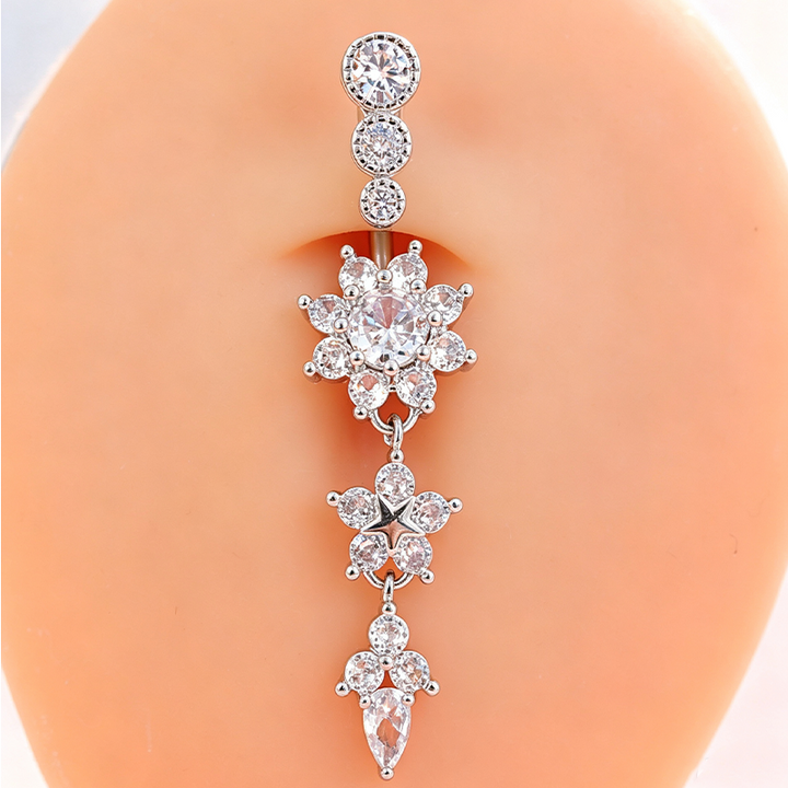 Flower Dangle Belly Ring Daily Body Piercing Jewelry