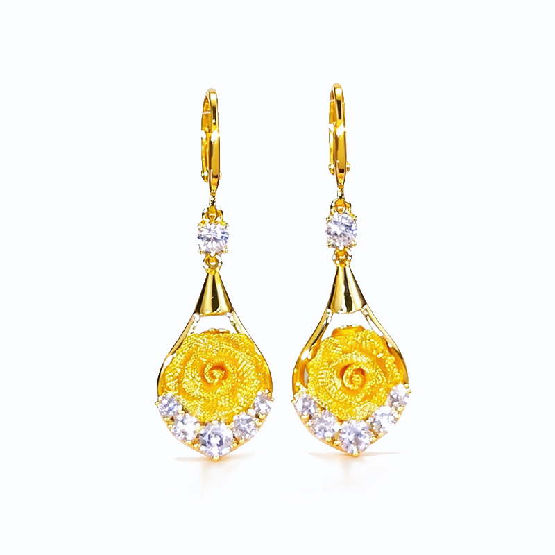 Sparkly Rose Flower Zircon Drop Earrings
