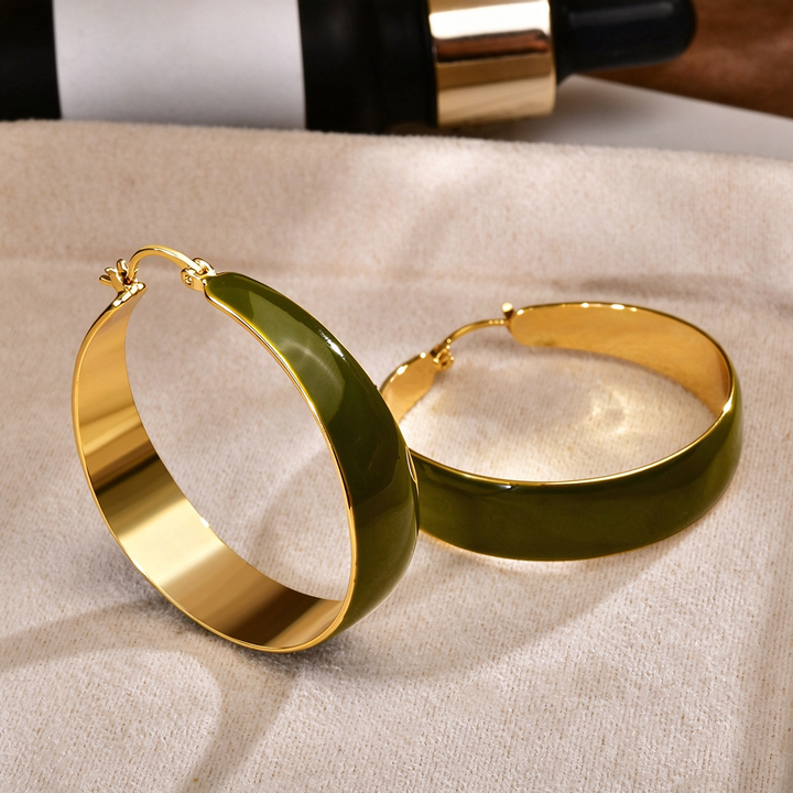 Enamel Wide Hoop Earrings