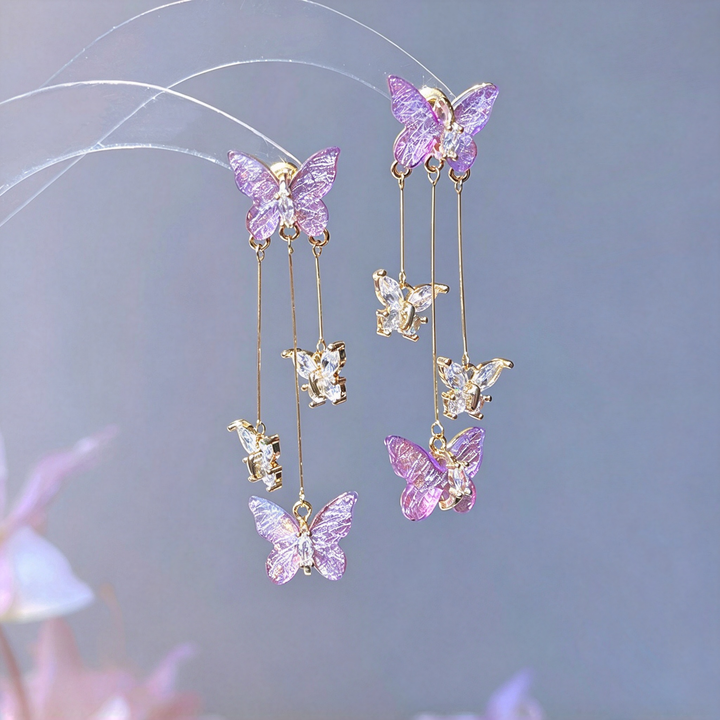 Forest Style Purple Butterfly Dangle Earrings