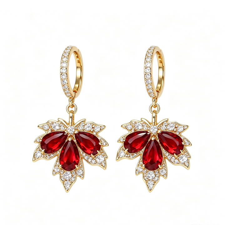 Maple Zircon Huggie Drop Earrings Fall Daily Wear