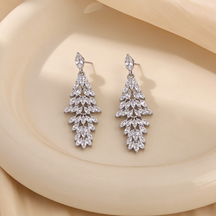 Sparkling Crystal Leaf Drop Earrings