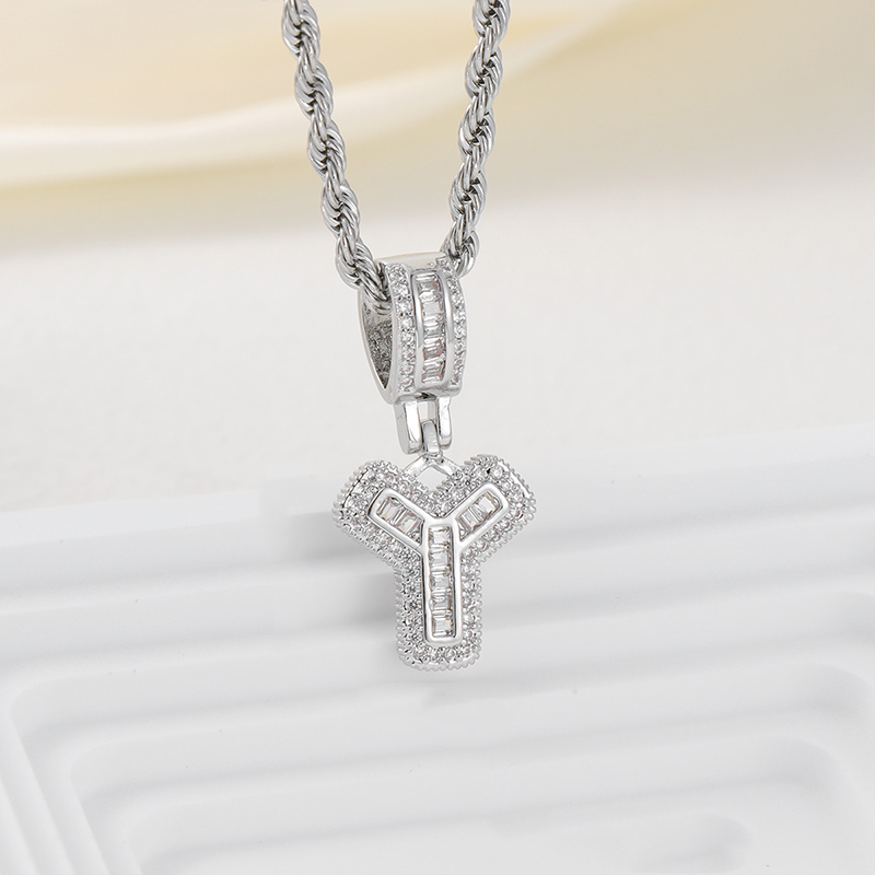 Zircon Letter Pendant Twisted Rope Necklace