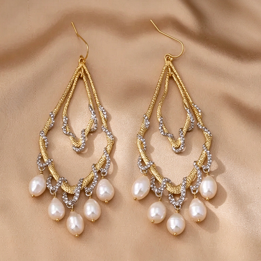 Serpent Wrap Woven Pearl Dangle Earrings