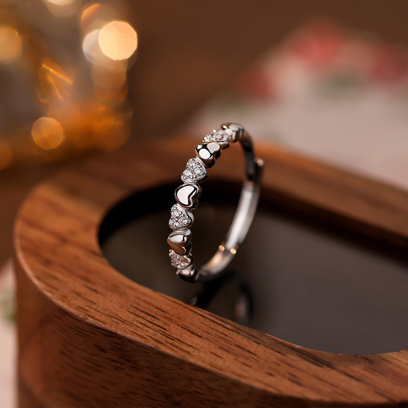 Minimal Heart Shape Zircon Adjustable Ring
