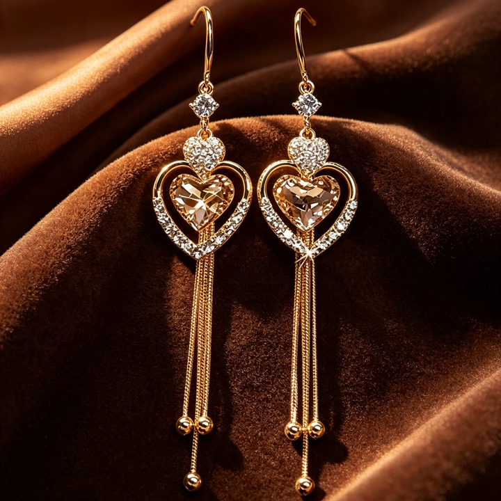Heart Zircon Tassel Dangle Hook Earrings