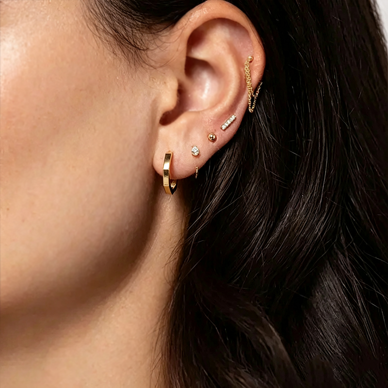 Mini Teardrop C Hoop Studs Everyday Stack