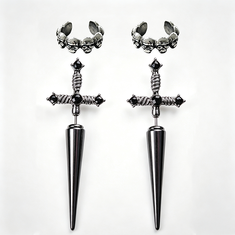 Dagger Cross Zircon Ear Studs