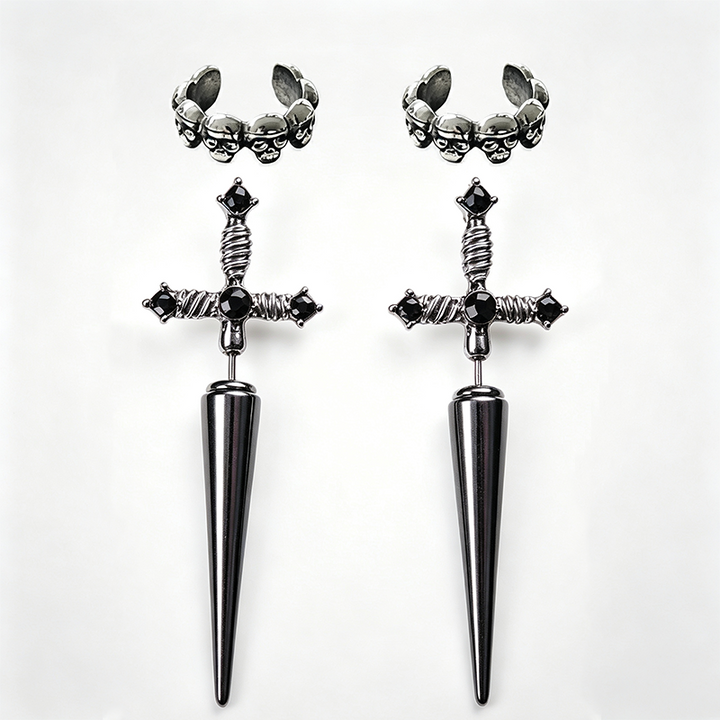 Dagger Cross Zircon Ear Studs