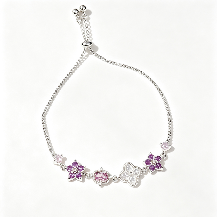Purple Floral Slide Adjustable Bracelet Daily Stack