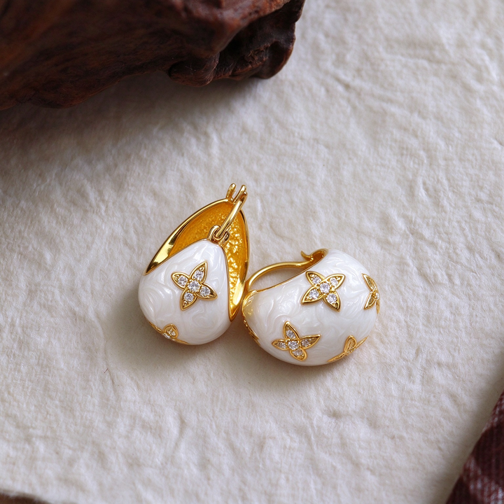 Lucky Clover Enamel Huggie Earrings
