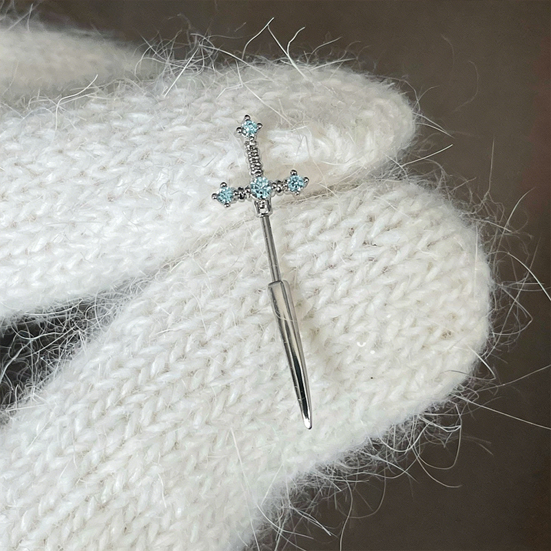 Sword Cross Zircon Thin Bar Cartilage Stud Earrings