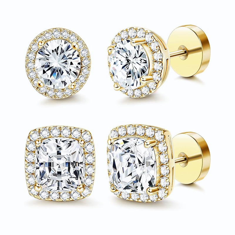Round And Square Halo Zircon Studs