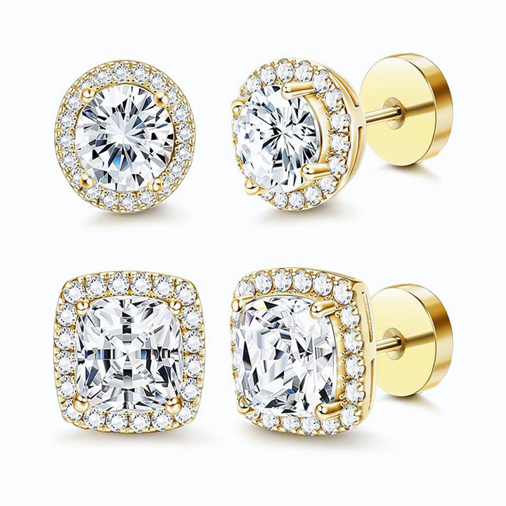 Round And Square Halo Zircon Studs
