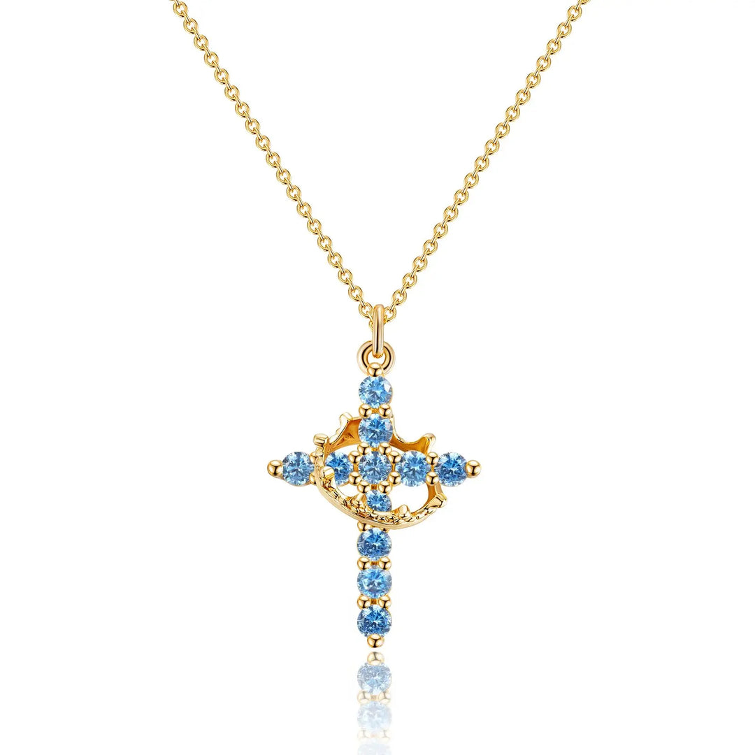 Birthstone Crown Cross Pendant Daily Necklace