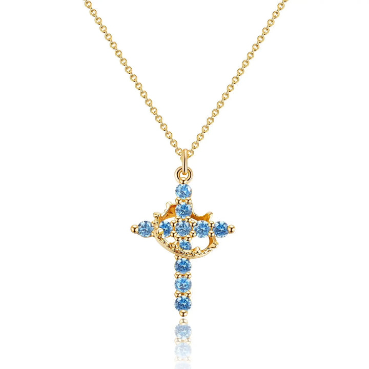 Birthstone Crown Cross Pendant Daily Necklace