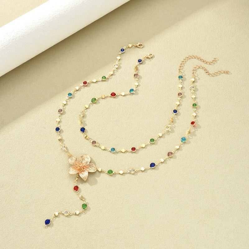 Multicolor Zircon Flower Y Necklace Set