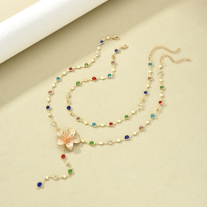 Multicolor Zircon Flower Y Necklace Set
