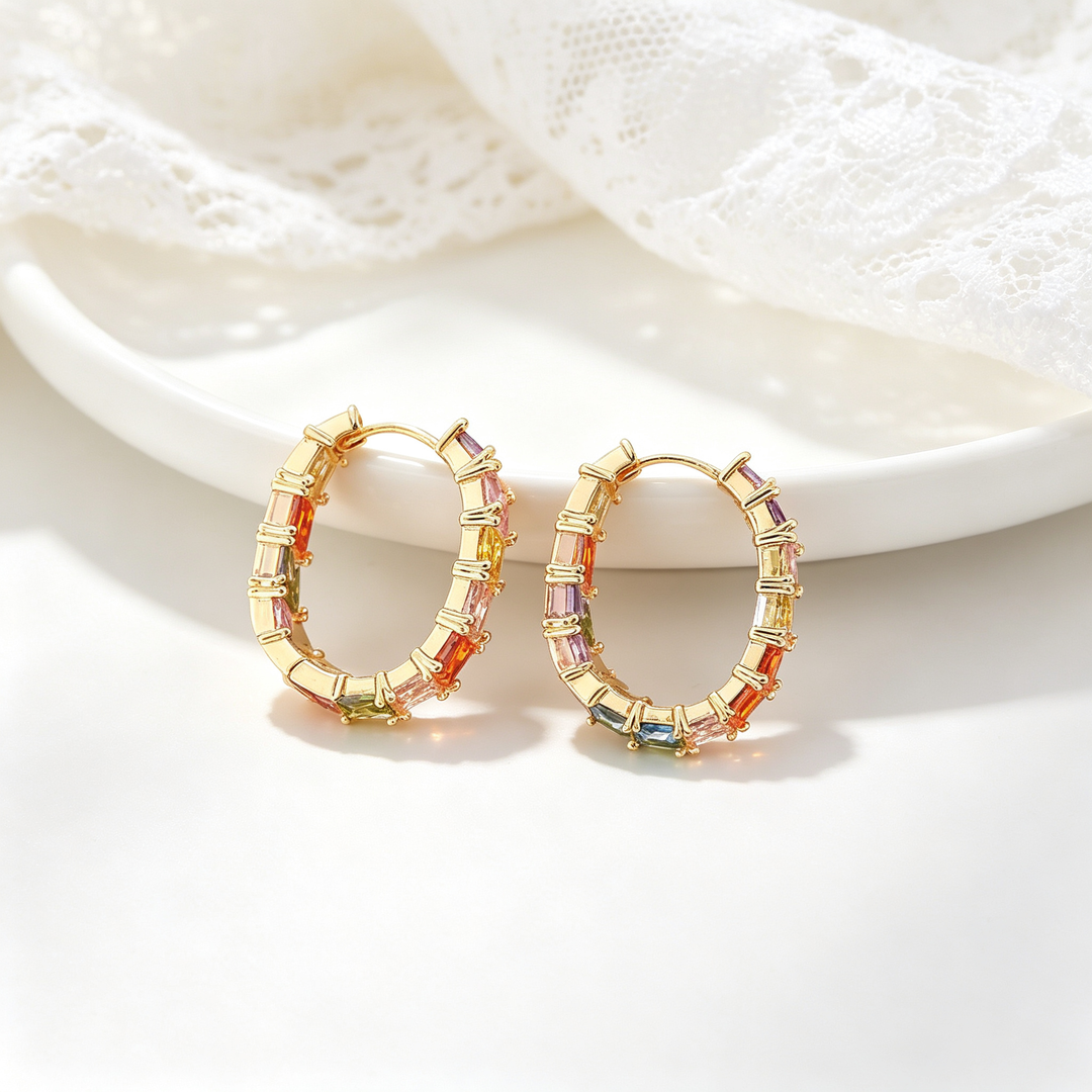 Shiny Rainbow Zircon Minimalist Huggie Ear Buckles