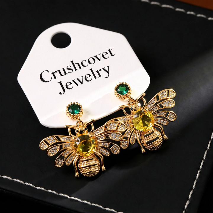 Bee Zircon Drop Dangle Earrings