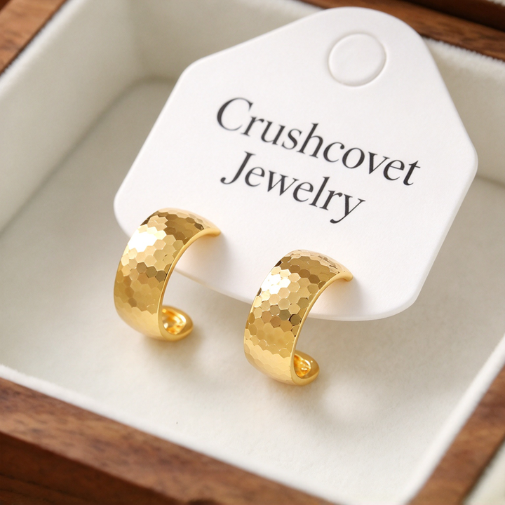Hammered Gold C Hoop Earrings