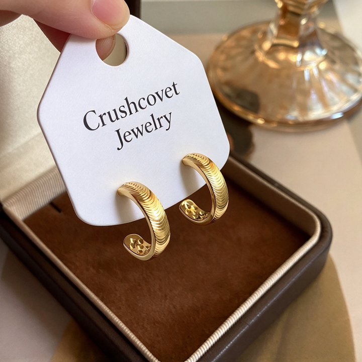 Textured Gold Everyday Hoop Earrings