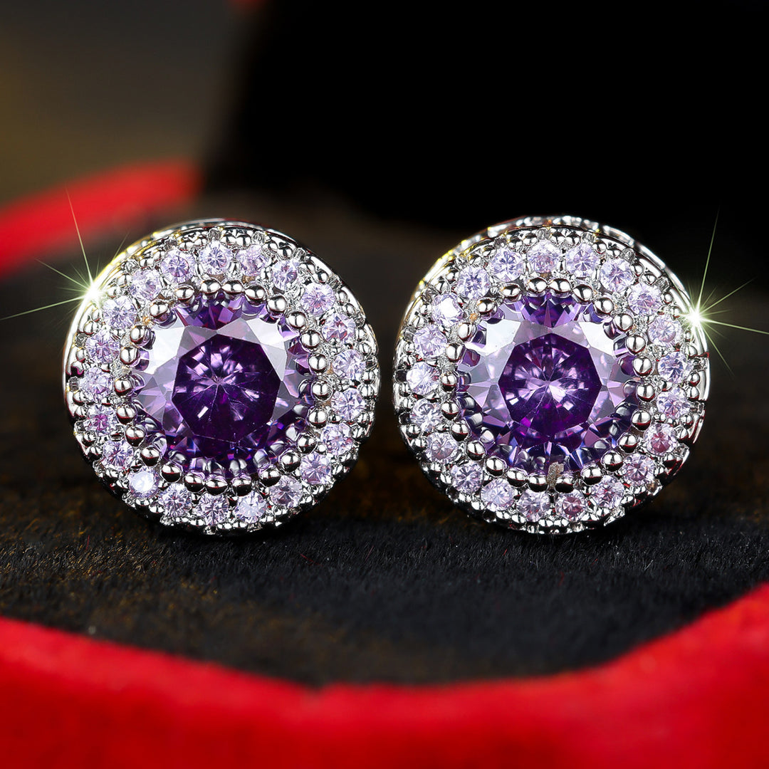 Halo Round Cut Zircon Stud Earrings